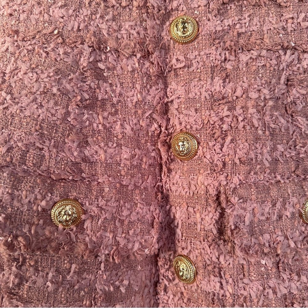 BALMAIN Strapped Short Dress Nude Tweed Buttons - Picture 6 of 12